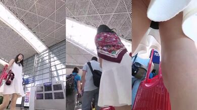 跟随偷窥推着行李箱匆匆出差的气质美女姐姐 穿的好清凉 黑骚丁卡屁沟露逼毛无比诱惑